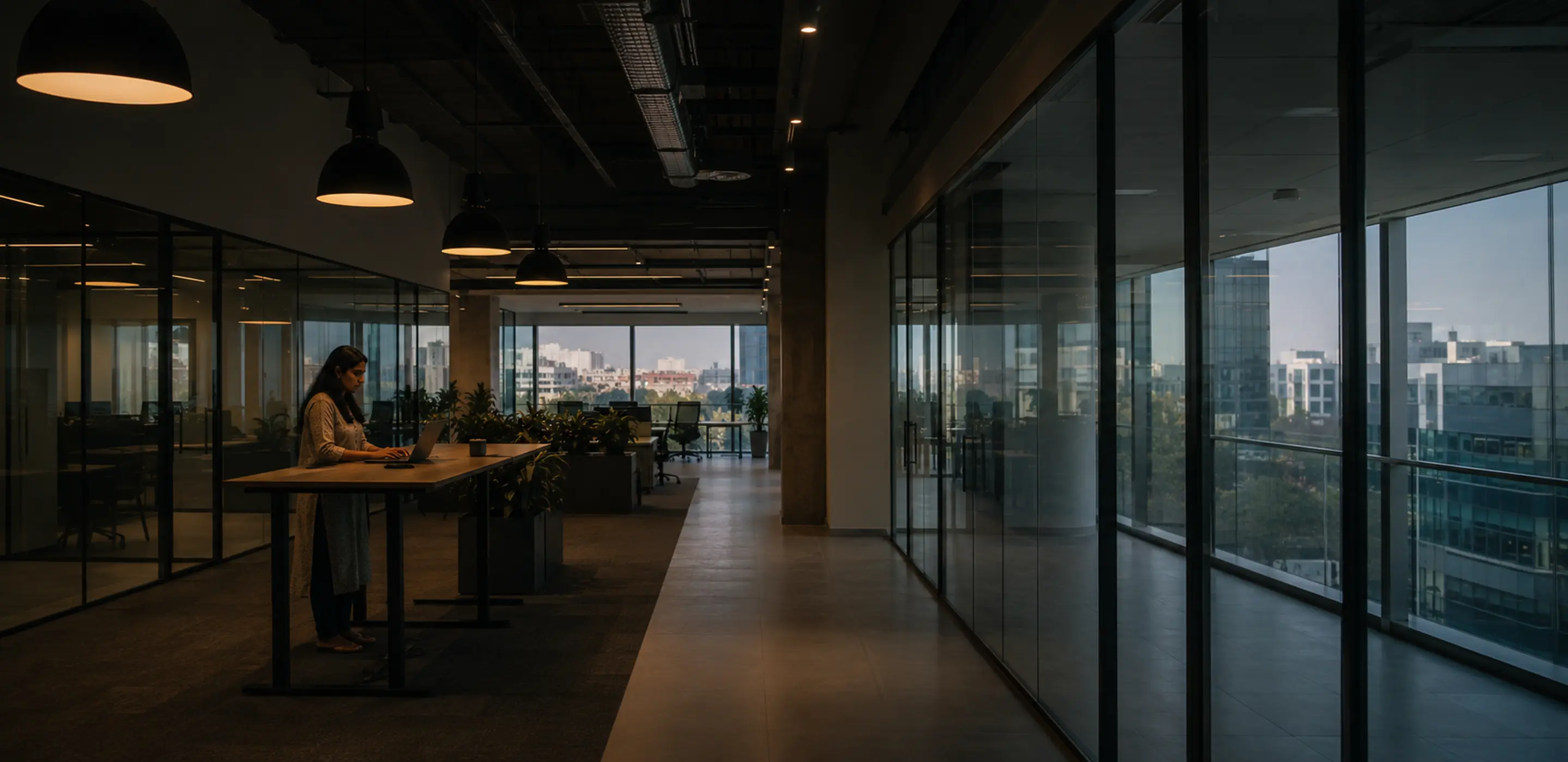 An open-plan office where people are working through material at their desks